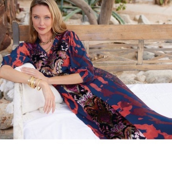 SOFT SURROUNDINGS Epiphany Maxi Dress Velvet Details Size NEW Boho Bohemian - Picture 9 of 10